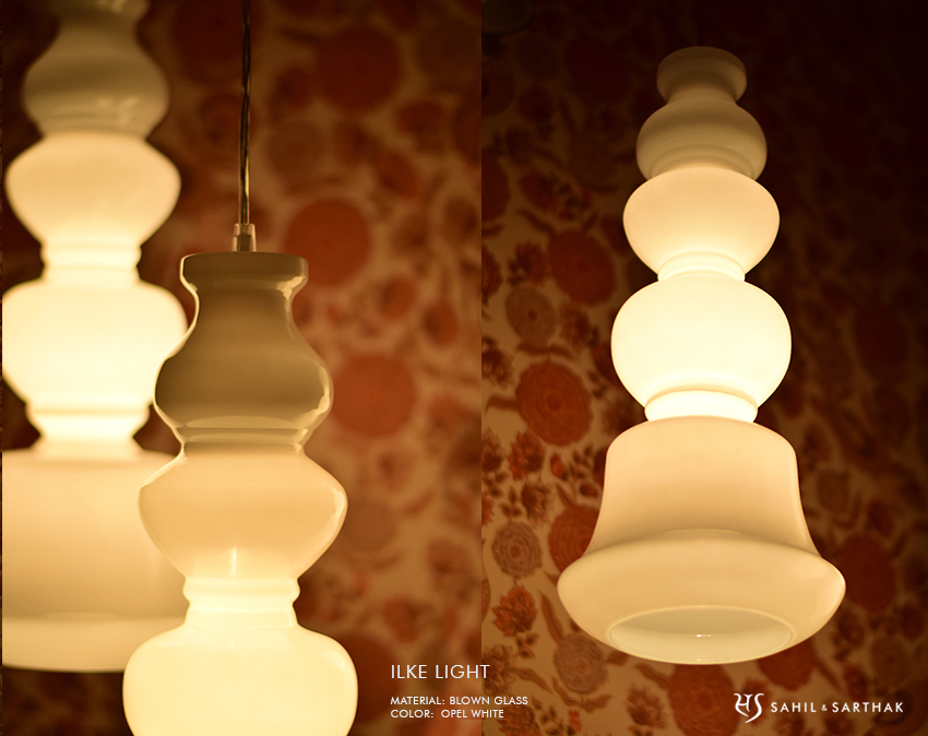 Ilke Lamp in Opel White Blown Glass  by Sahil & Sarthak